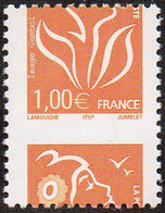 France Marianne De Lamouche N° 3739 E ** Variété Le 1.00€ Orange - ITVF Avec Un Piquage à Cheval 45/55 - 2004-2008 Marianna Di Lamouche