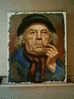 - TETE D´ HOMME FUMANT UNE PIPE  . HUILE SUR TOILE DE M. HERVIEU , NON SIGNEE - Oils