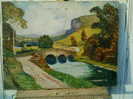 - PAYSAGE AVEC UN PONT . HUILE SUR TOILE NON SIGNEE . DATE 1921 AU DOS - Oils