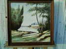 - PAYSAGE AVEC UN BATIMENT ANCIEN ET UN ETANG . HUILE SUR TOILE SIGNEE . - Oils