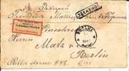 Rl160/- RUSSLAND - Dt. R-Zettel Bahnpost Eydtkuhnen-Dirschau 1884 Nach Berlin - Covers & Documents