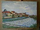 - FRANCE 33 .  VUE DE COUTRAS (GIRONDE) . HUILE SUR TOILE  SIGNEE TITREE ET DATEE 1958 - Olieverf