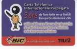 Bic In Collaborazione Con Tele 2. Carta Telefonica Internazionale Prepagata 3 Ore. 5 Euros. - Publicidad