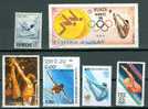 PLONGEON : Lot N°01 De 6 Timbres Différents :  Islande - USA - Corée - Laos - Fujeira - Umm Al Qiwain - Plongeon