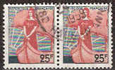 Timbre France Y&T N°1216x2 (1). Paire Obl.  Marianne à La Nef.  25 F. Vert-gris Et Rouge. Cote 0,30 € - 1959-1960 Marianne In Een Sloep