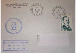 Lettre Terre Adélie. Cachet Base Dumont D'Urville Et Missions EPF Paul Emile Victor PEV - Brieven En Documenten