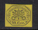 ASI1048 - STATO PONTIFICIO 1867, 40  Cent Giallo N. 19  *. Assottigliamento. - Etats Pontificaux