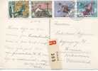 Liechtenstein Postcard With A Complete Set Very Good SPORT Stamps 14-6-1955 Sent Registered To Denmark - Liechtenstein