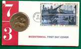 USA - BICENTENNIAL COMM MEDAL - SAMUEL ADAMS And PATRICK HENRY On THE BOSTON TEA PARTY First Day Cover - Other & Unclassified