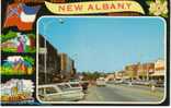 New Albany Mississippi Street Scene  Riverboat And Flag On 1960s Vintage Postcard - Other & Unclassified