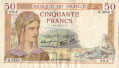 BILLET 50 FRANCS CERES MODIFIE 17-3-1938 - 50 F 1934-1940 ''Cérès''