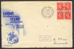 Great Britain London International Stamp Exhibition 1950 Cancelled 10 In Cross Block Of Four (II) - Cartas & Documentos