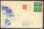 Great Britain London International Stamp Exhibition 1950 Cancelled 12 In Cross Single Stamp & Block Of Four - Storia Postale