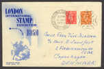 Great Britain London International Stamp Exhibition 1950 Cancelled 6 In Cross Two Stamps - Covers & Documents