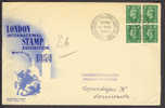 Great Britain London International Stamp Exhibition 1950 Cancelled 10 In Cross Block Of Four (III) - Cartas & Documentos