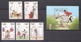 CAMBOYA - CAMBODGE JEUX OLYMPIQUES DE BARCELONA 92 - YVERT 1043-1047 + BLOCK 89 - Unused Stamps