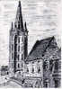 Carte Postale59.  Steenvoorde   L'église Et Le Restaurant Du  Coq  Dessin Au Fusain De Michel D'Haudt  Trés Beau Plan - Steenvoorde