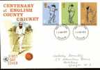 Great Britain 1973  County Cricket Centenary. FDC. Glasgow Postmark - 1971-80 Ediciones Decimal