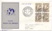 Greenland FDC Block Of 4 The Girl And The Eagle 18-9-1969 With Cachet Sent To Denmark - Andere & Zonder Classificatie