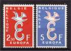 Belgique  EUROPA  1958  N 1064 / 65  Neuf  X X Serie Compl. - 1958