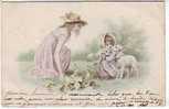 Illustrateurs - Enfants - Fillettes - Chapeaux - Animaux - Poussins - Brebis - RF 3191 - Viennoise - M.M. Vienne - état - Vienne