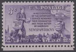 !a! USA Sc# 1015 MNH SINGLE W/ Bottom Margin - Newspaper Boys - Unused Stamps