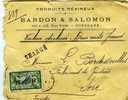 ENVELOPPE . PUBLICITE DES PRODUITS RESINEUX DE BARDON ET SALOMON. RUE FIEFFE BORDEAUX. TIMBRE TYPE MERSON 45c. CHARGE - 1900-27 Merson