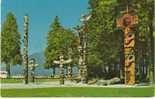 Stanley Park Totem Poles, Vancouver BC 1960s Vintage Chrome Postcard, Indian Native Art Vintage Autos - Vancouver