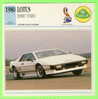 LOTUS, 1980 ESPRIT TURBO 2.2 LITRES - VOITURE DE GRAND TOURISME - FICHE TECHNIQUE COMPLÈTE À L´ENDOS DE LA CARTE - - Cars