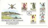 Enveloppe Fdc Alderney, Aurigny, Uniformes Militaires, Regiments Of The Garrison - Alderney