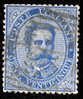 1879 REGNO 25C AZZURRO SASS 40 ANNULLO NUMERALE A BARRE - Oblitérés