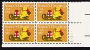 US Scott 1940 - Plate Block Of 4 Lower Right Plate No 11111 - Christmas 1981 - Bear 20 Cent - Mint Never Hinged - Plattennummern