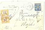 REF LIT7 - ITALIE TIMBRES TAXE 10c X2 SUR LETTRE DES SOYERIES VALICH DE LYON POUR NAPLES 5/6/1884 - Postage Due