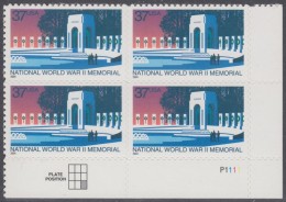 !a! USA Sc# 3862 MNH PLATEBLOCK (LR/P1111) - National World War II Memorial - Neufs