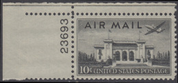 !a! USA Sc# C034 MLH SINGLE From Upper Left Corner W/ Plate-# (UL/23693) - Pan American Union Building, Washington, D.C. - 2b. 1941-1960 Nuevos