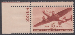 !a! USA Sc# C028 MNH SINGLE From Upper Left Corner W/ Plate-# (UL/22764) - Transport Plane - 2b. 1941-1960 Neufs