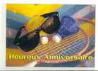 RAQUETTE Et  VOLANT De BADMINTON, Lunettes Noires  - CARTE D'anniversaire Fantaisie - Badminton