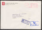 Hong Kong Bank Of Asia Purple Airmail Par Avion Cancel Registered Meter Stamp Cover 1987 To Sparrekassen SDS In Denmark - Cartas & Documentos