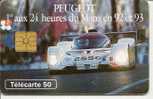 Télécarte 50  : Peugeot 1er Aux 24 Heures Du MANS  ( 72 ) En 1992 Et 1993 ( Voiture ) - Ohne Zuordnung
