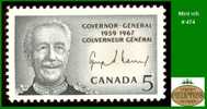 Canada (Unitrade & Scott # 474 -  Governor-General Vanier / Gouverneur Général Vanier) (mint N/h) VF - Nuevos