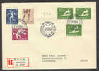 Sweden 1953 Registered FDC Cover Mi. 379-82 Swedish Sports Union Sportsverein Ski Jump Hockey Wresling - FDC