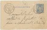 REF LMM8 - FRANCE CL SAGE 15c CHAUMONT EN VEXIN POUR RAYON 21/5/1889 - Cartoline-lettere