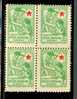 1945-1946 TURKEY TURKISH SOCIETY FOR THE PROTECTION OF CHILDREN 5 KURUS CHARITY STAMP (MAT PAPER) BLOCK OF 4 MNH ** - Charity Stamps