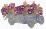 DECOUPI VIOLETTES DANS UNE VOITURE - GAUFFREE + METALLISEE - Flowers