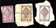 Romania  1875-90 Revenue Stamp 10 Bani 3 Diff Color! - Steuermarken