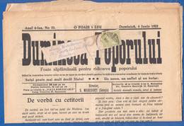 Rumänien; Wrapper 1922; Michel 252; Zeitung Dumineca Poporului Nr 22; 8 Seiten; Romania - Storia Postale