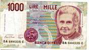 BILLET ITALIE - P.114 - 1000 LIRES - 1990 - M. MONTESSORI - 1000 Liras