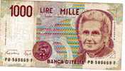 BILLET ITALIE - P.114 - 1000 LIRES - 1990 - M. MONTESSORI - 1000 Lire