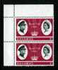 BAHAMAS - 1966 ROYAL VISIT 1/- VERTICAL PAIR CORNER MARGIN FINE MNH ** - 1963-1973 Autonomia Interna