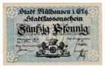 BILLET ALLEMAGNE - BILLET DE NECESSITE STADT MULHAUSEN (MULHOUSE) 50 PFENNING - 01/05/1918 - Primera Guerra Mundial